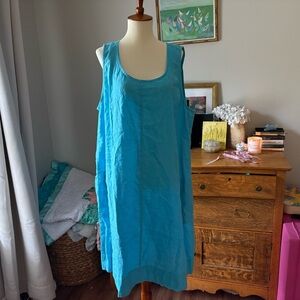 J.Jill 100% Linen Blue Teal Maxi Dress XL Cover Up